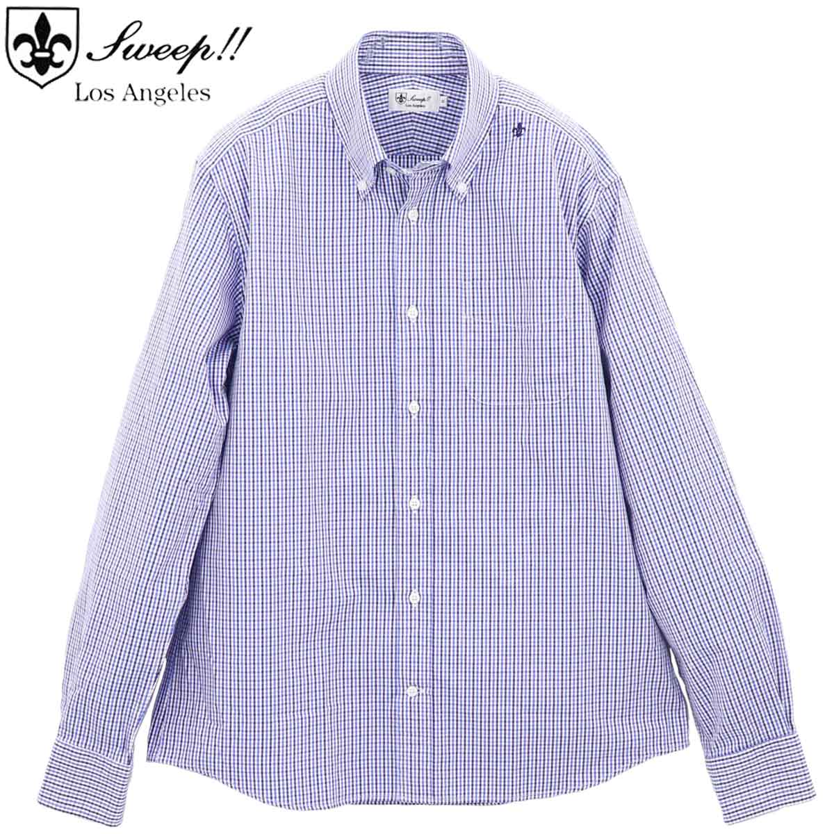 【セール 半額以下】スウィープ ロサンゼルス シャツ メンズ ピンオックスフォード ギンガムチェック ボタンダウンシャツ Sweep!! LosAngeles SL130008 SWP BLUE×NAVY（ブルー×ネイビー）【返品交換不可】