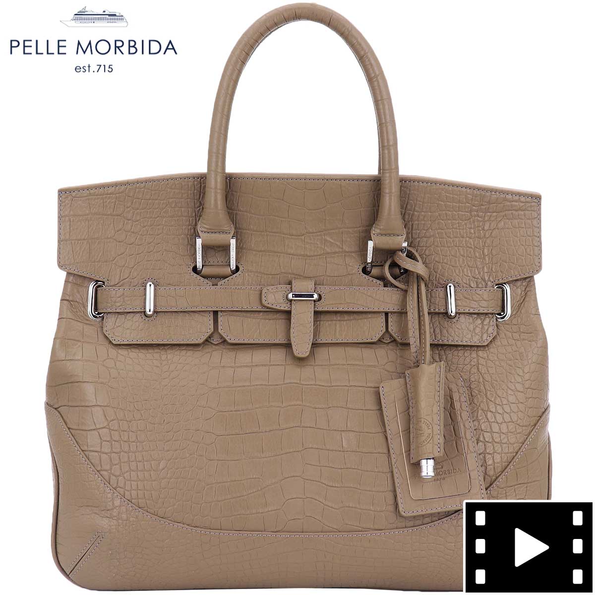 ペッレモルビダ ボストンバッグ 限定クロコ型押し エンボスレザー 被せ付 ボストンバッグ Mサイズ PELLE MORBIDA MB026PO PMO TAUPE（トープ)