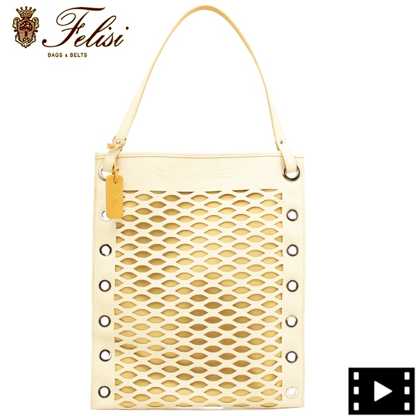 【セール 半額以下】フェリージ バッグ レザー ナイロン メッシュ トートバッグ Felisi 22/27/LD＋DS FLS CHALK 【返品交換不可】