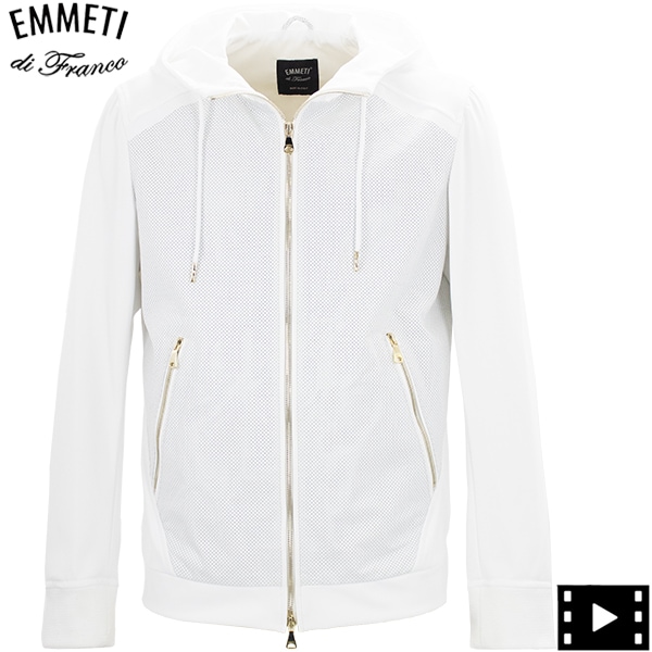 EMMETI エンメティパンチングレザー ジャージパーカーブルゾン ホワイト52 EMMETI エンメティパンチングレザー ジャージパーカーブルゾン