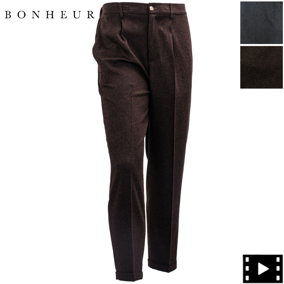 ボネール パンツ メンズ ストレッチ 1プリーツ テーパードスラックス BONHEUR Ciolo 2002 BNR