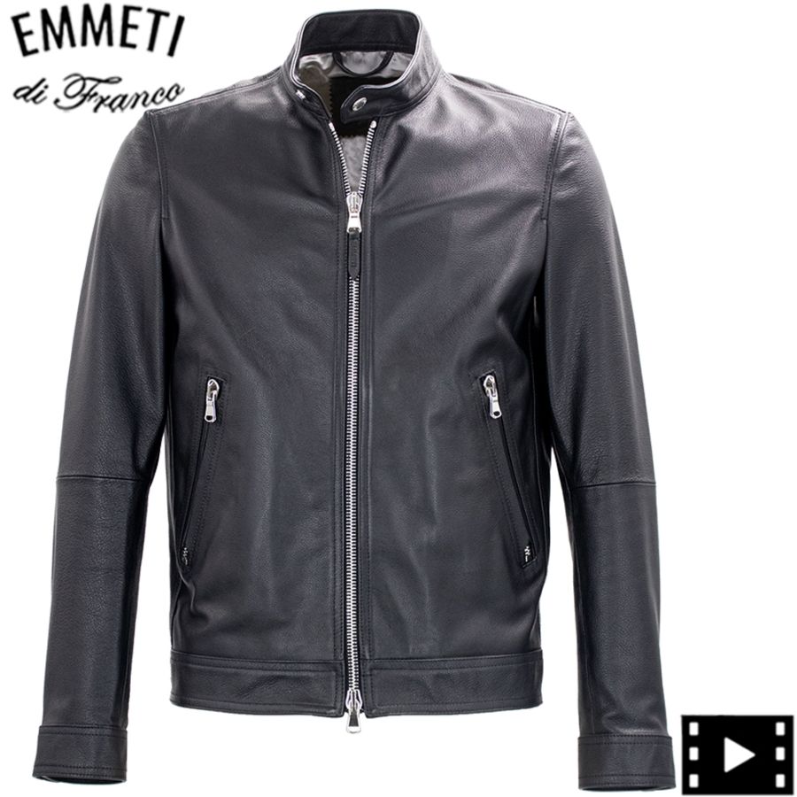 新品タグ付き エンメティ シングルレザーライダースジャケット 羊革 ラムスキン EMMETI エンメティ ERICK エリック ラムスキン 襟付き シングル