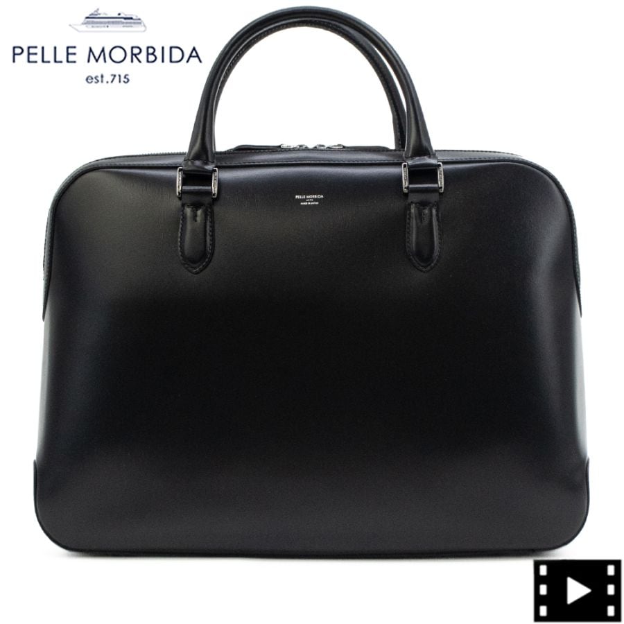 ペッレモルビダ ブリーフケース 牛革 ガラスレザー 2ルームブリーフバッグ キャピターノ PELLE MORBIDA Capitano PMO-CA402 PMO BLACK 秋冬新作