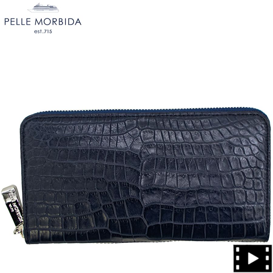 【PELLE MORBIDA】レザー　長財布　ロングウォレット　メンズ PELLE MORBIDA - クロム鞣し 型押しレザー ラウンドジップ ロング