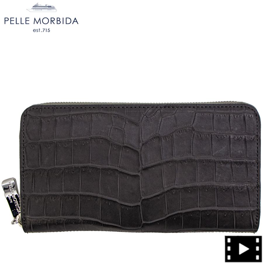 ペッレモルビダ 財布 クロコダイル ラウンドジップ 長財布 PELLE MORBIDA PMO-CRS010A PMO CHACOAL GRAY
