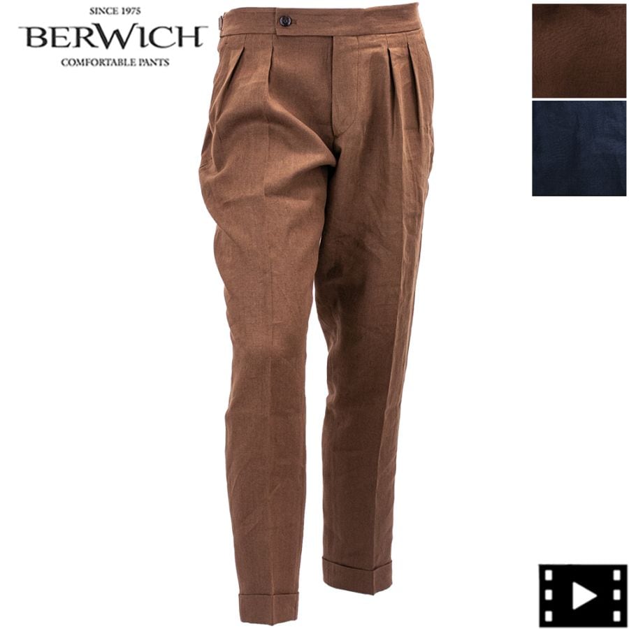 ベルウィッチ パンツ メンズ リネン 2タック スラックス スコッチ BERWICH SCOTCH BRW VT133 春夏新作