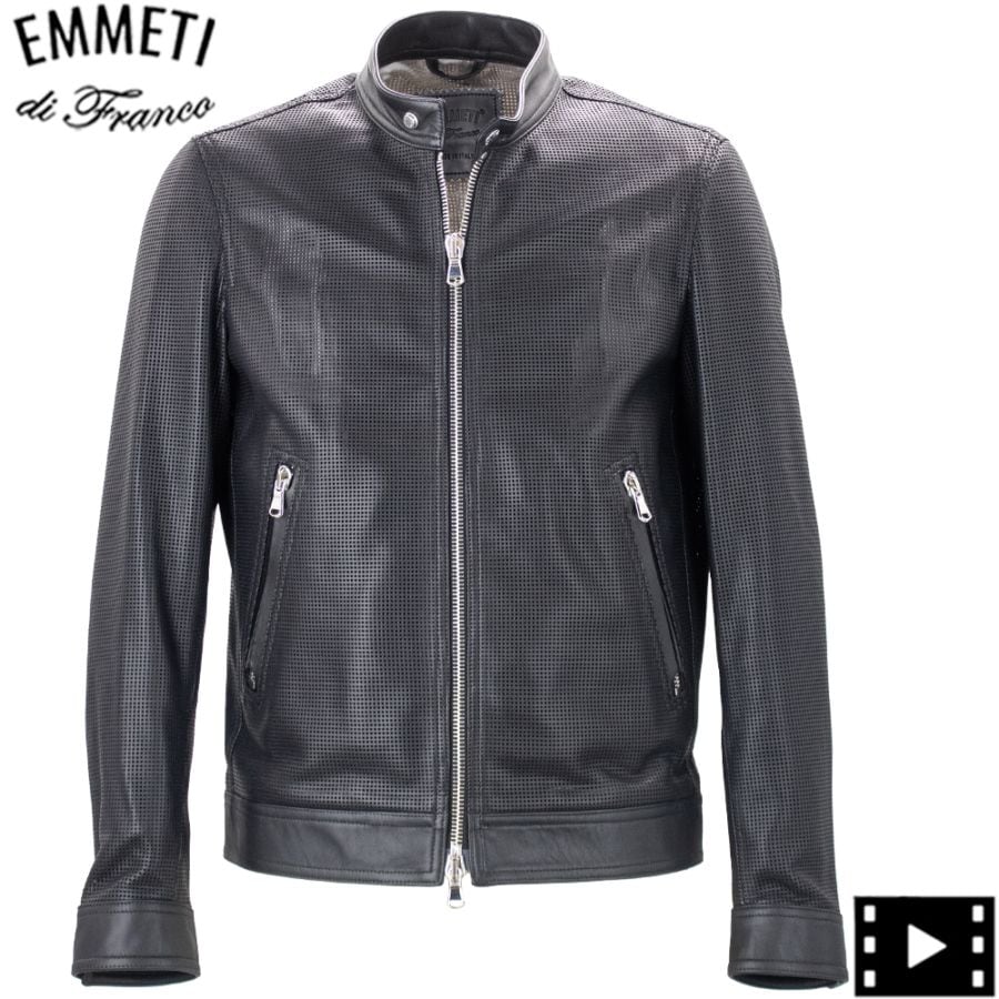 エンメティ ライダース メンズ ラムスキン ナッパチェラータ パンチングレザー シングルライダース アッカクラシカ EMMETI 干場義雅別注 H CLASSICA EMT NERO 春夏新作