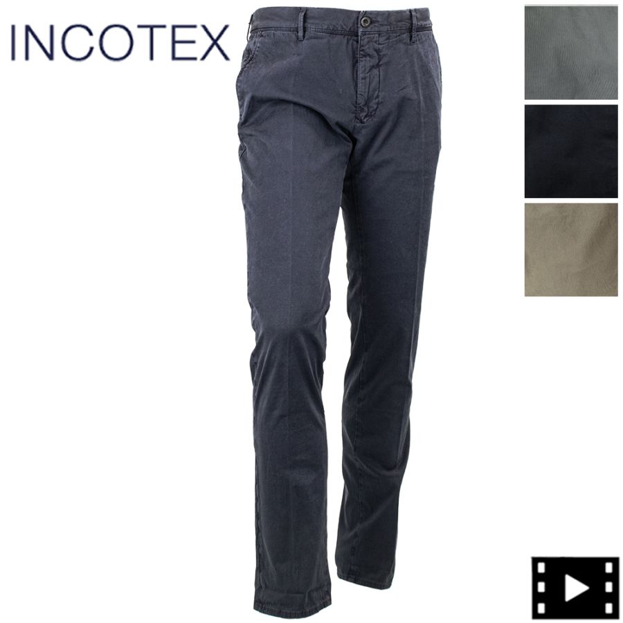 インコテックス パンツ メンズ ストレッチ スリムフィット ガーメントダイ テーパード ギャバジンチノパン INCOTEX SLACKS 18S100 INC 40600 春夏新作
