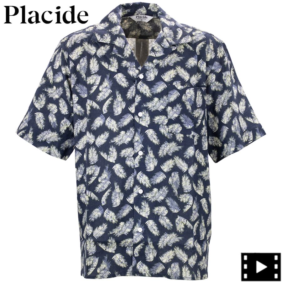 プラシーデ シャツ メンズ リネン レーヨン リーフ柄 オープンカラーシャツ Placide S/S Open Collar PCD 3750-003 春夏新作