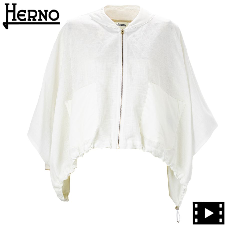 ヘルノ ブルゾン レディース シルクリネン ハーフスリーブ ショートブルドン ポンチョ HERNO GI000388D HER 16015 1000 春夏新作