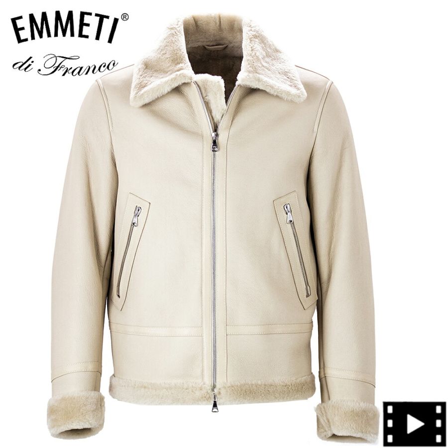 エンメティ ジャケット メンズ ラム スペシャルムートン B-3型 ムートンジャケット シルバージップ EMMETI ORWELL EMT SP MOUTON TYPE B-3 GHIACCIO 秋冬新作