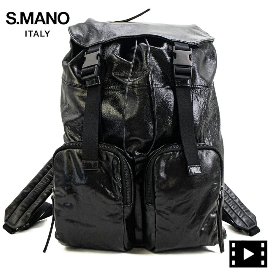 エスマーノ バッグ 羊革 シープレザー ドローストリング バックパック リュック S.MANO SMN023 SMN IMPERIA BLACK 秋冬新作