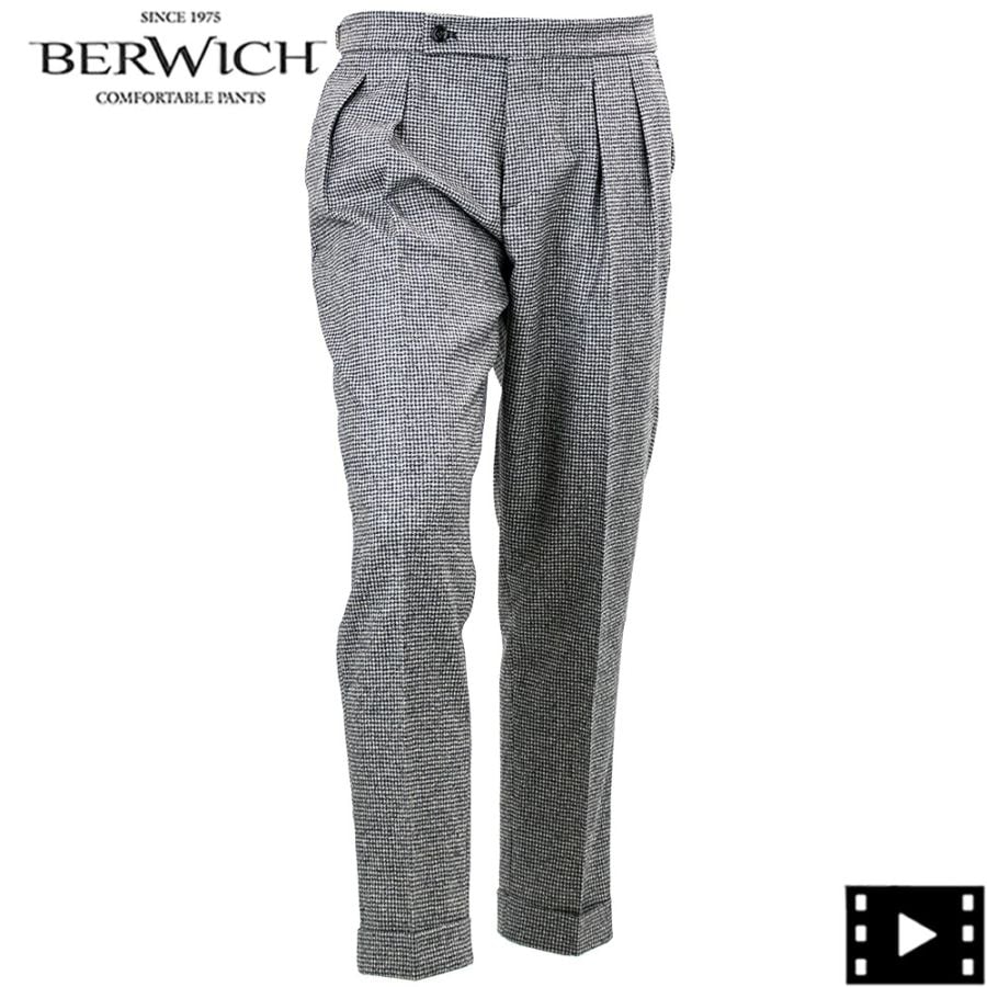 ベルウィッチ パンツ メンズ 千鳥柄 ウールフランネル 2タック スラックス スコッチ BERWICH SCOTCH BRW AN4326 GREY 秋冬新作