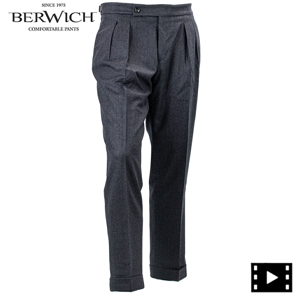 ベルウィッチ パンツ メンズ カノニコ社 ウールサキソニー 2タック スラックス スコッチ BERWICH SCOTCH BRW VB8996 DKGREY 秋冬新作