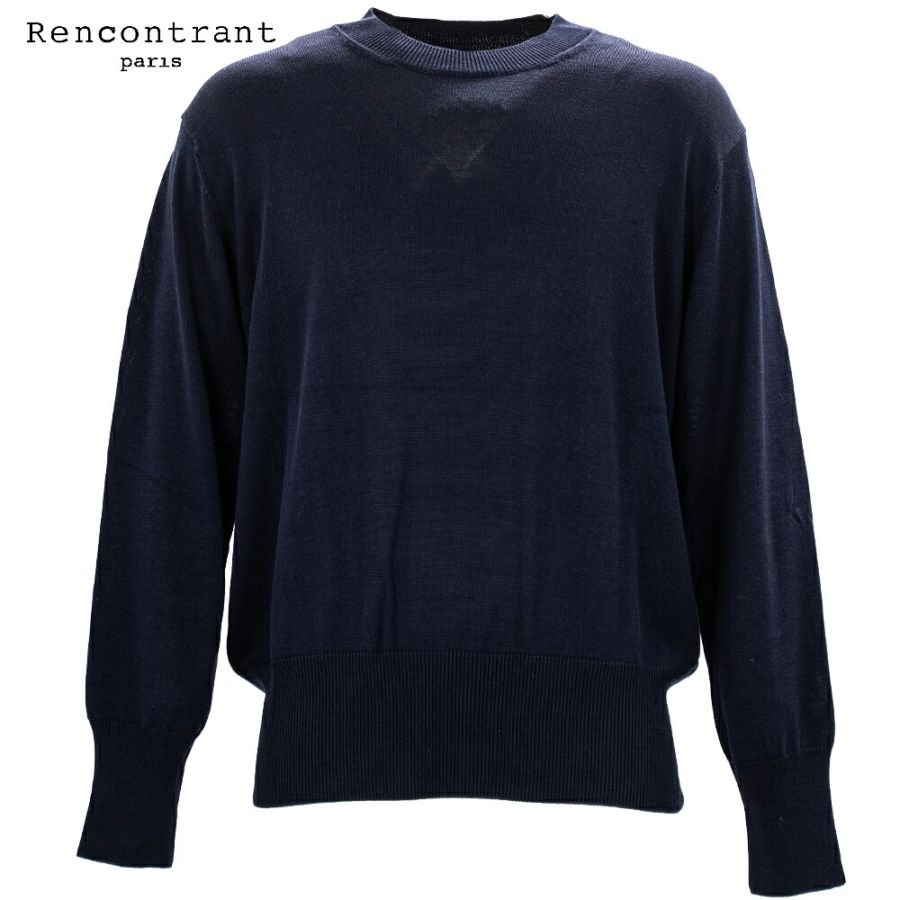 レンコントラント セーター メンズ ハイゲージ シルク クルーネック ニットセター RENCONTRANT 10111 RCR Navy 秋冬新作