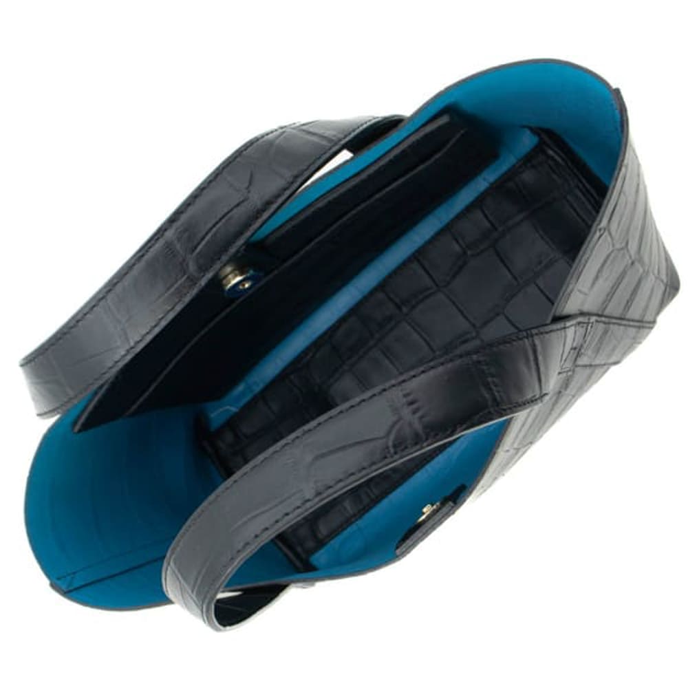 【未使用級】 ペッレモルビダ ミニトートバッグ クロコ型押し ネイビー レザー ペッレモルビダ トートバッグ クロコ型押し ダブルフェイスレザー