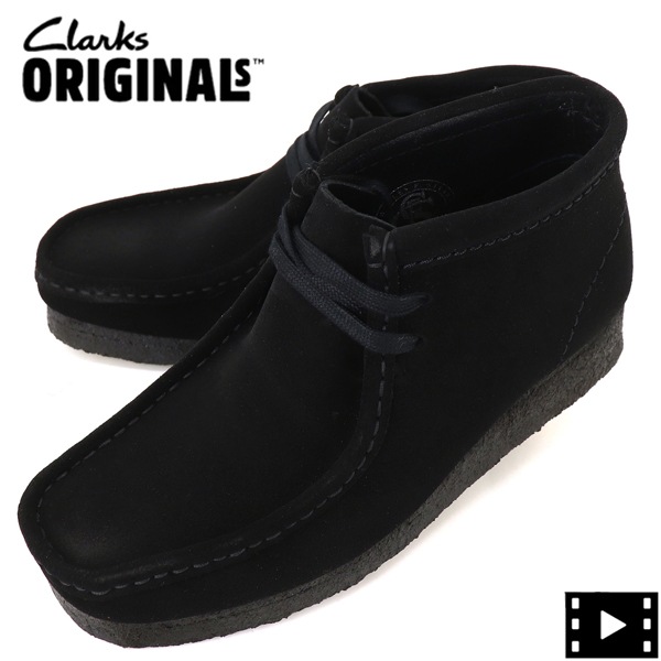 クラークス オリジナルズ レザーシューズ レディース スエード ワラビーブーツ CLARKS ORIGINALS WALLABEE BOOT CLK 26155521 BLACK SUEDE（ブラック）