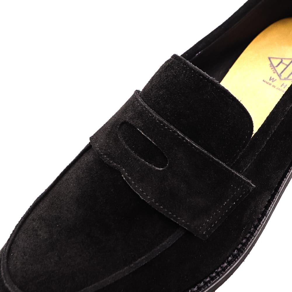 ダブルエイチ レザーシューズ メンズ チャールズFステッド社 ヤヌスカーフ スエード コインローファー 干場氏別注モデル WH WHSCT-0501S WH0 BLK 