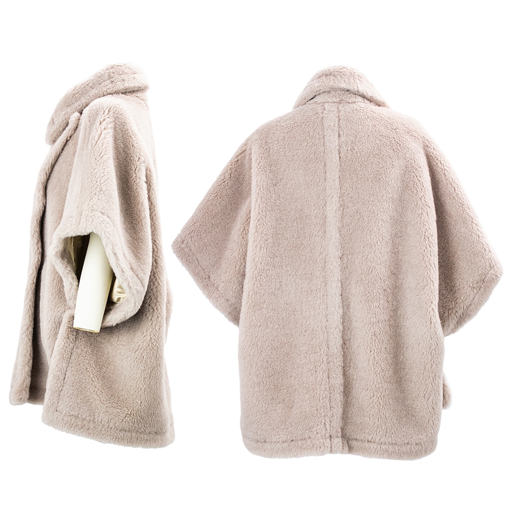 新品未使用 ベアポンチョ　アルパカ素材 グレー テディベア ケープ Max Mara - Max Mara 白タグ テディベア ケープ ポンチョの通販