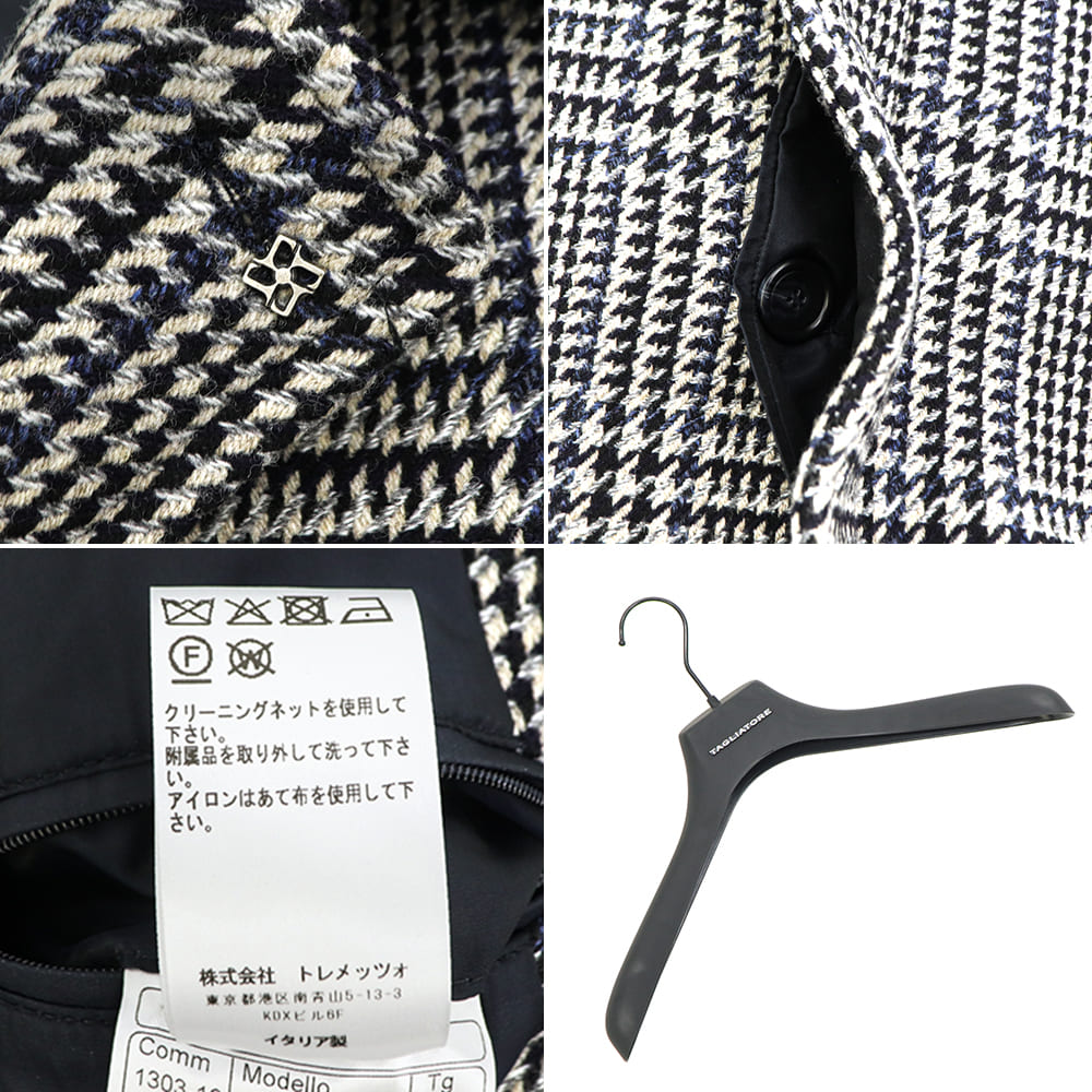 タリアトーレ コート メンズ カシミア混ヴァージンウール グレンチェック バルカラーコート サロモン TAGLIATORE SALOMON/S TLT 610019 B1190 秋冬新作