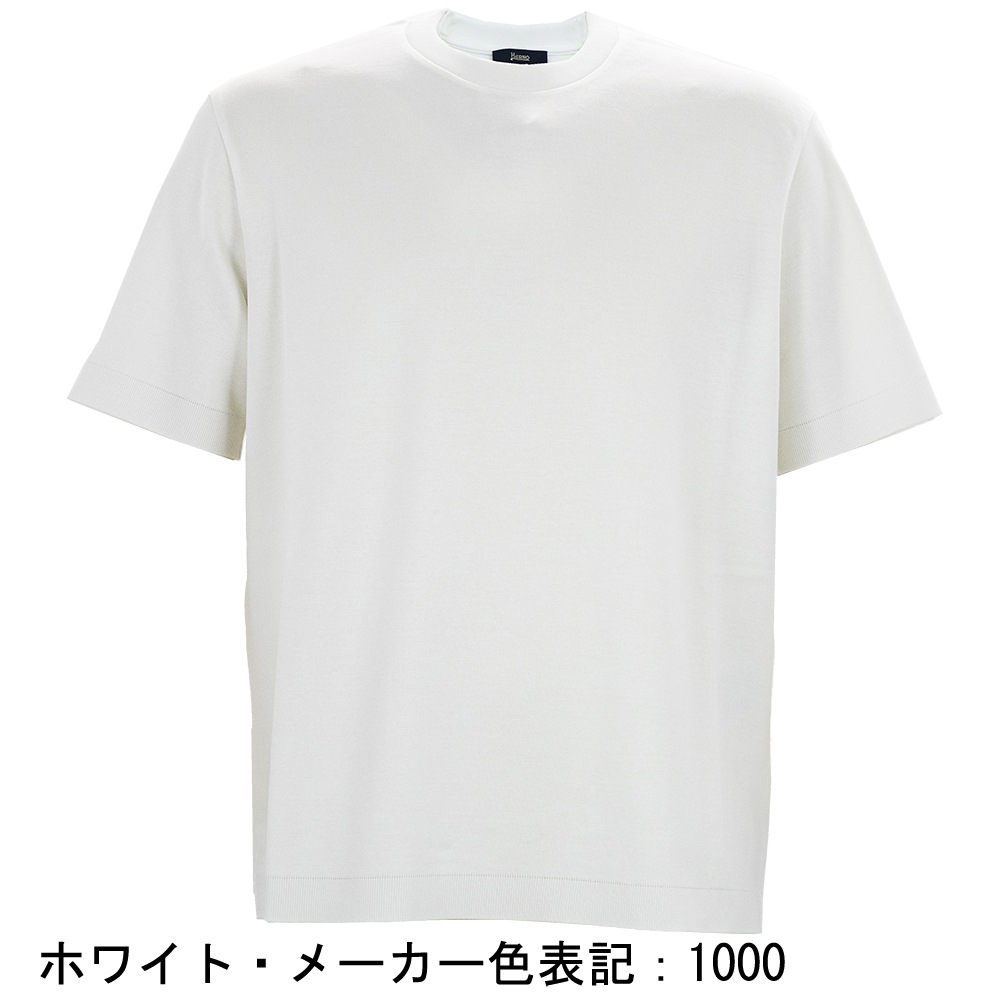 【美品】HERNO ヘルノ ニット調Tシャツ 48 ホワイト クルーネック ヘルノ Tシャツ メンズ コットン ジャージー ニット エフェクト クルー