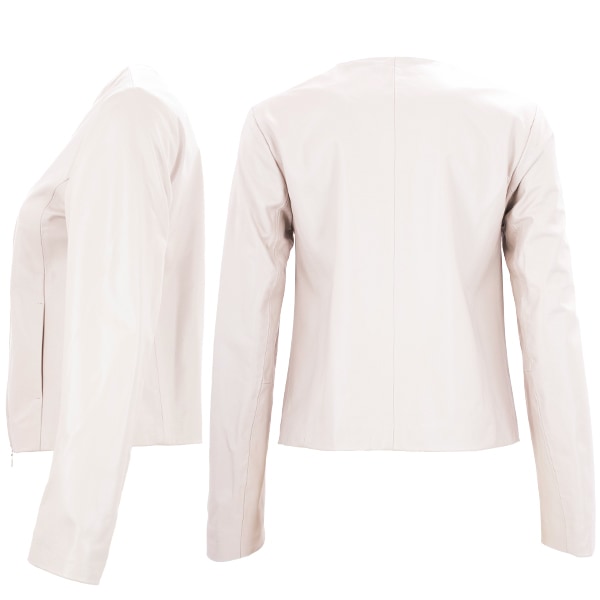 エンメティ ノーカラー レザージャケット レディース ラムレザー 40サイズ