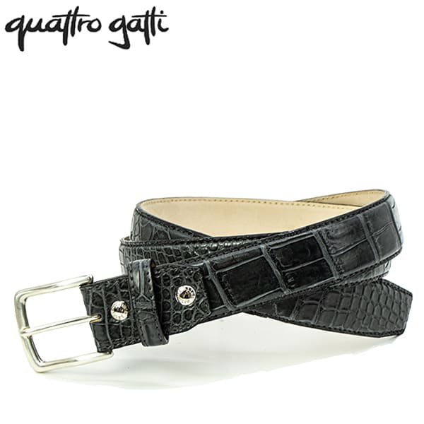 【セール 半額以下】クアトロガッティ ベルト メンズ クロコダイル レザーベルト QUATTRO GATTI 1718 QTG DARK GREY 【返品交換不可】