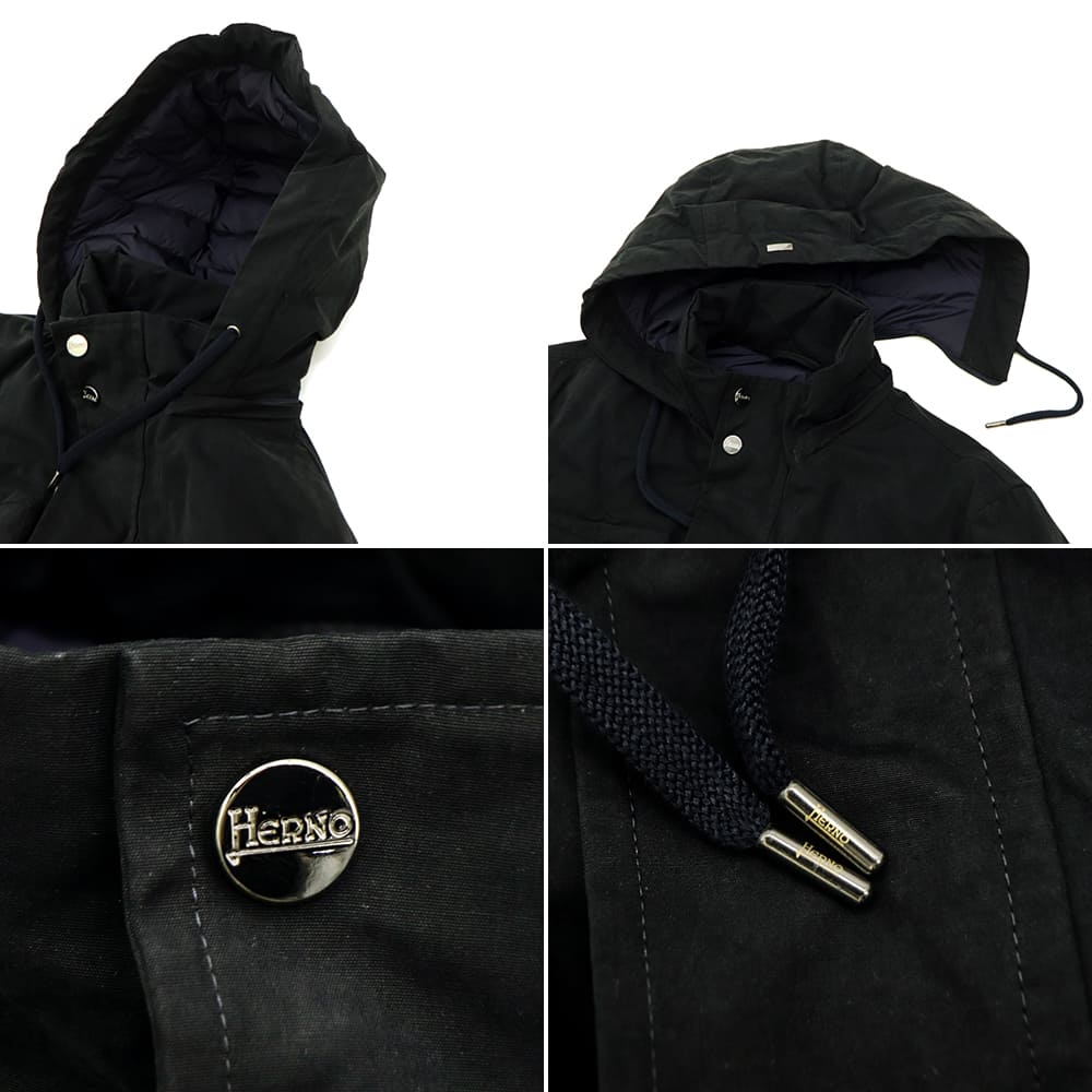 ヘルノ ダウン メンズ ワックスコーティング M-65 フーデッドダウン