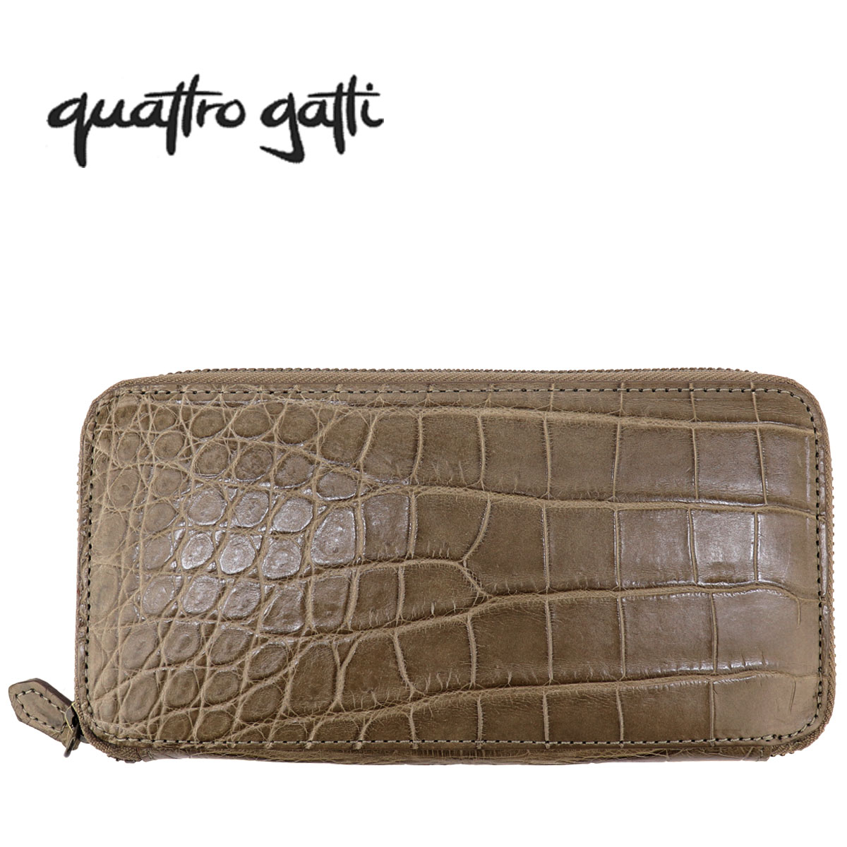 クアトロガッティ 財布 クロコダイル ラウンドジップ 長財布 QUATTRO GATTI 8101 GREIGE（グレージュ）　
