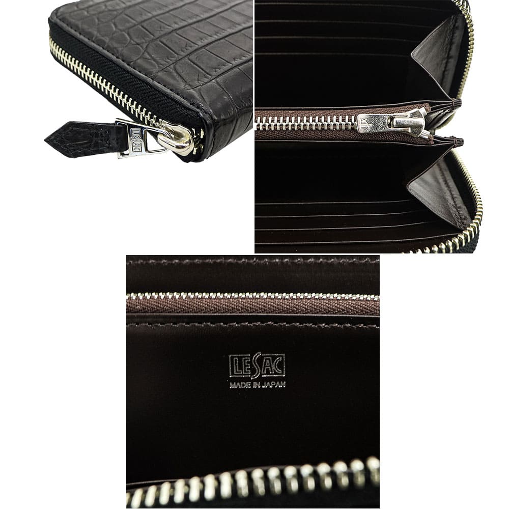 LE'SAC レザック クロコダイルレザー 長財布 レザック 長財布 クロコダイル ブラック ナチュラル 国産(日本製) LE