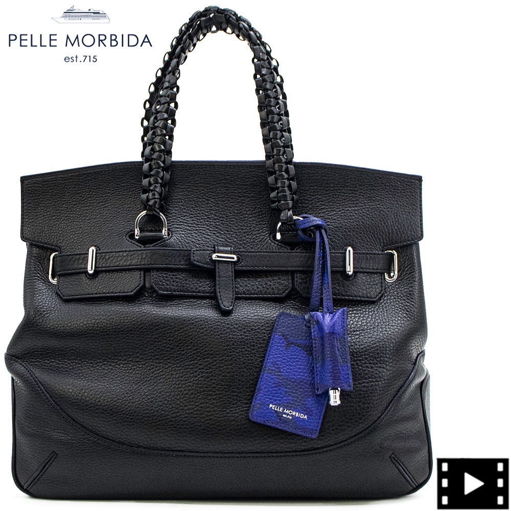 美品 PELLE MORBIDA 被せ付ボストン　ネイビー ペッレモルビダ ボストンバッグ シュリンクレザー 被せ付 ボストン