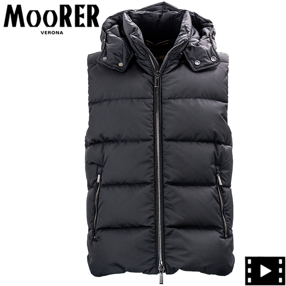 ムーレー ダウン メンズ 撥水ポリエステル ジップアップ フーデッドダウンベスト MOORER FIRE-WK MRE NERO 秋冬新作