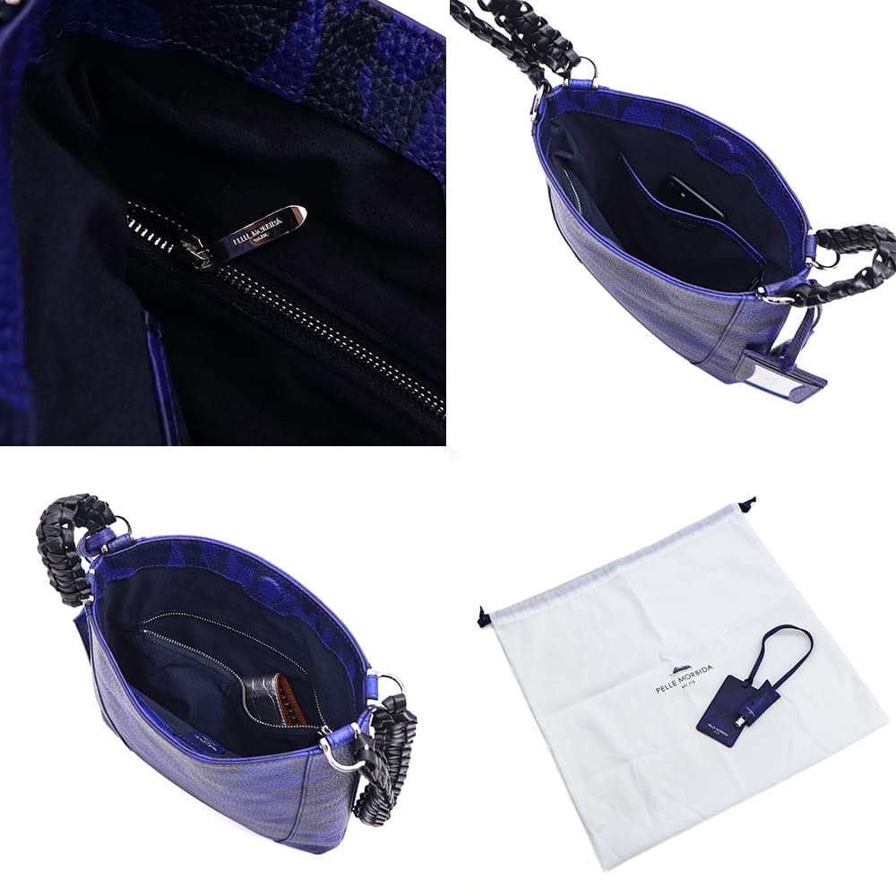 PELLE MORBIDA ハンドバッグ ネイビー ペッレモルビダ ハンドバッグ シュリンクレザー カモフラージュ柄 ワン