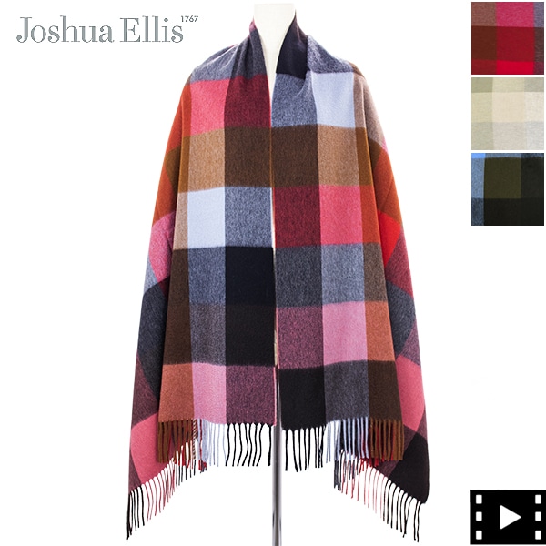 【セール】ジョシュアエリス ストール カシミヤ100% ブロックチェック柄 大判ストール Joshua Ellis 70×190 JSE 【返品交換不可】