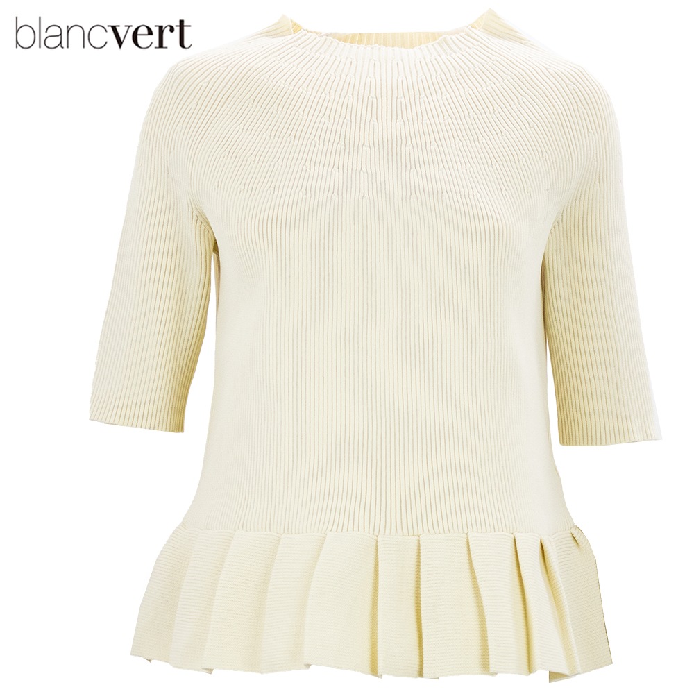 ブランベール ニット レディース 五分袖 リブフリルニット BLANCVERT LT3413203 BVR