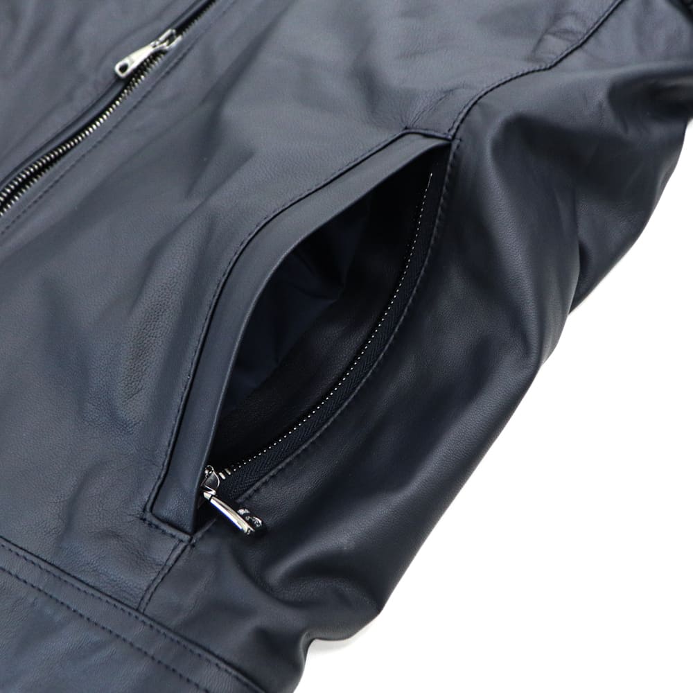 エンメティ ライダース メンズ スペシャルレザー 0.4mm厚 ラムスキン シングルライダース ユーリ ガンメタル EMMETI JURI EMT SP LEATHER GUNMETAL BLU 春夏新作