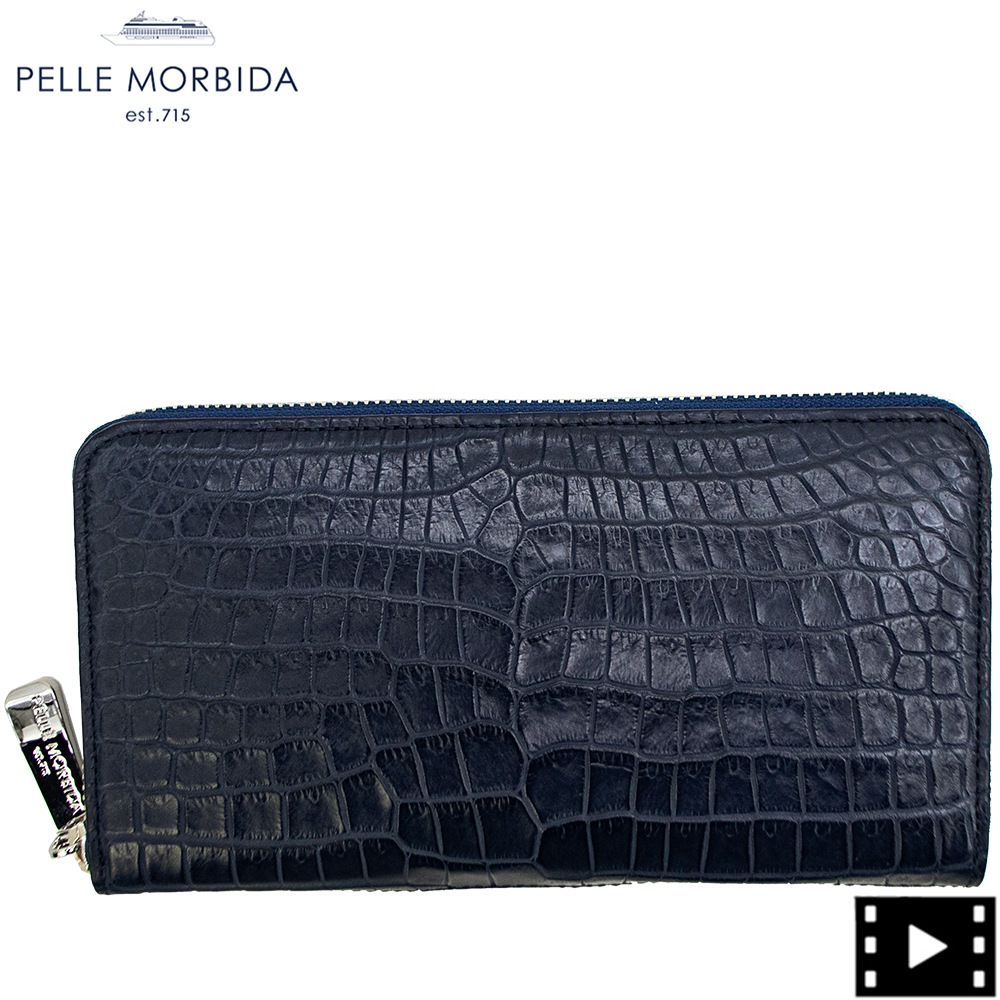 【未使用級✨】ペッレモルビダ 長財布 deck9 ラウンドファスナー ブルー PELLE MORBIDA（ペッレ モルビダ） 最大37%☆1/8限定 長財布 ラウンド