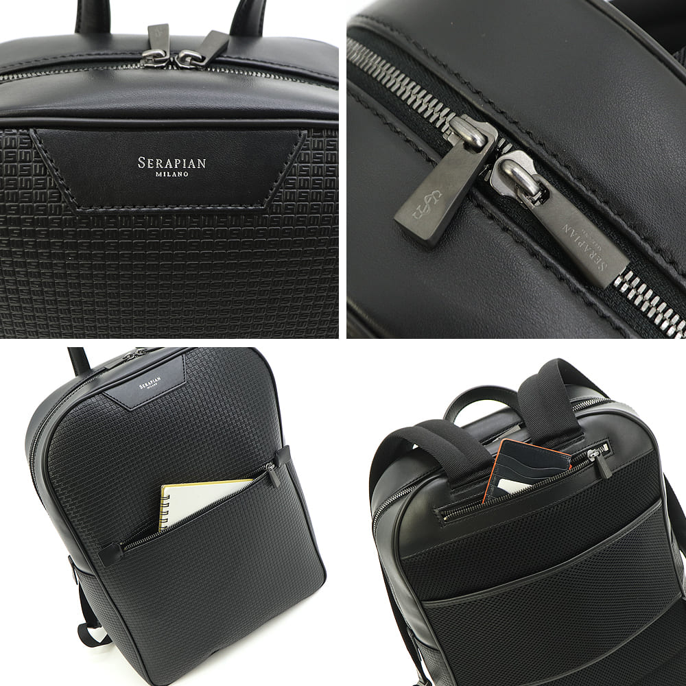 セラピアン バックパック PVC型押し リュック SERAPIAN SINGLE ZIP BACKPACK Stepan sust SRSTSMLL700631DCG2 SRP BLACK/BLACK ECLIPSE