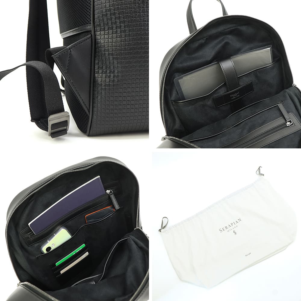 セラピアン バックパック PVC型押し リュック SERAPIAN SINGLE ZIP BACKPACK Stepan sust SRSTSMLL700631DCG2 SRP BLACK/BLACK ECLIPSE