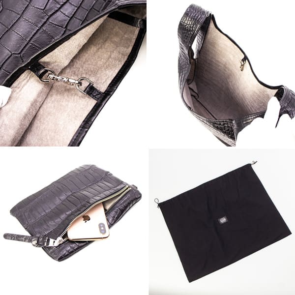 レザック バッグ LEON掲載商品 ポロサス クロコダイル レザー ポーチ付き エコバッグ LE'SAC COLOGY LSC BLACK 