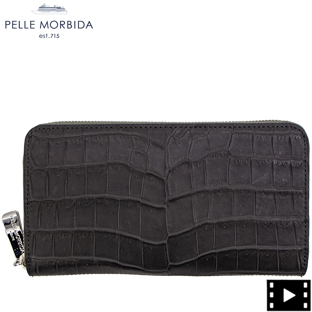 ペッレモルビダ 財布 クロコダイル ラウンドジップ 長財布 PELLE MORBIDA PMO-CRS010A PMO CHACOAL GRAY