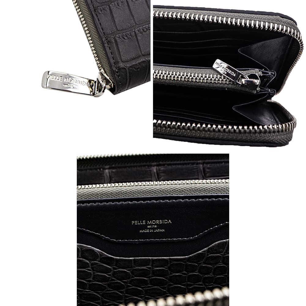 ペッレモルビダ 財布 クロコダイル ラウンドジップ 長財布 PELLE MORBIDA PMO-CRS010A PMO CHACOAL GRAY