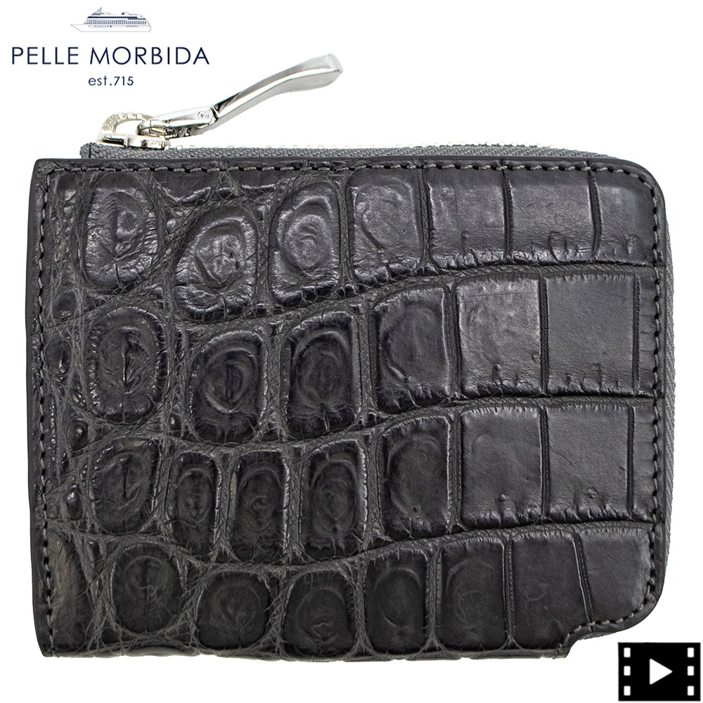 ペッレモルビダ 財布 クロコダイル L字ジップ ミニウォレット コンパクト財布 PELLE MORBIDA PMO-CRS105 PMO CHARCOAL GRAY 春夏新作