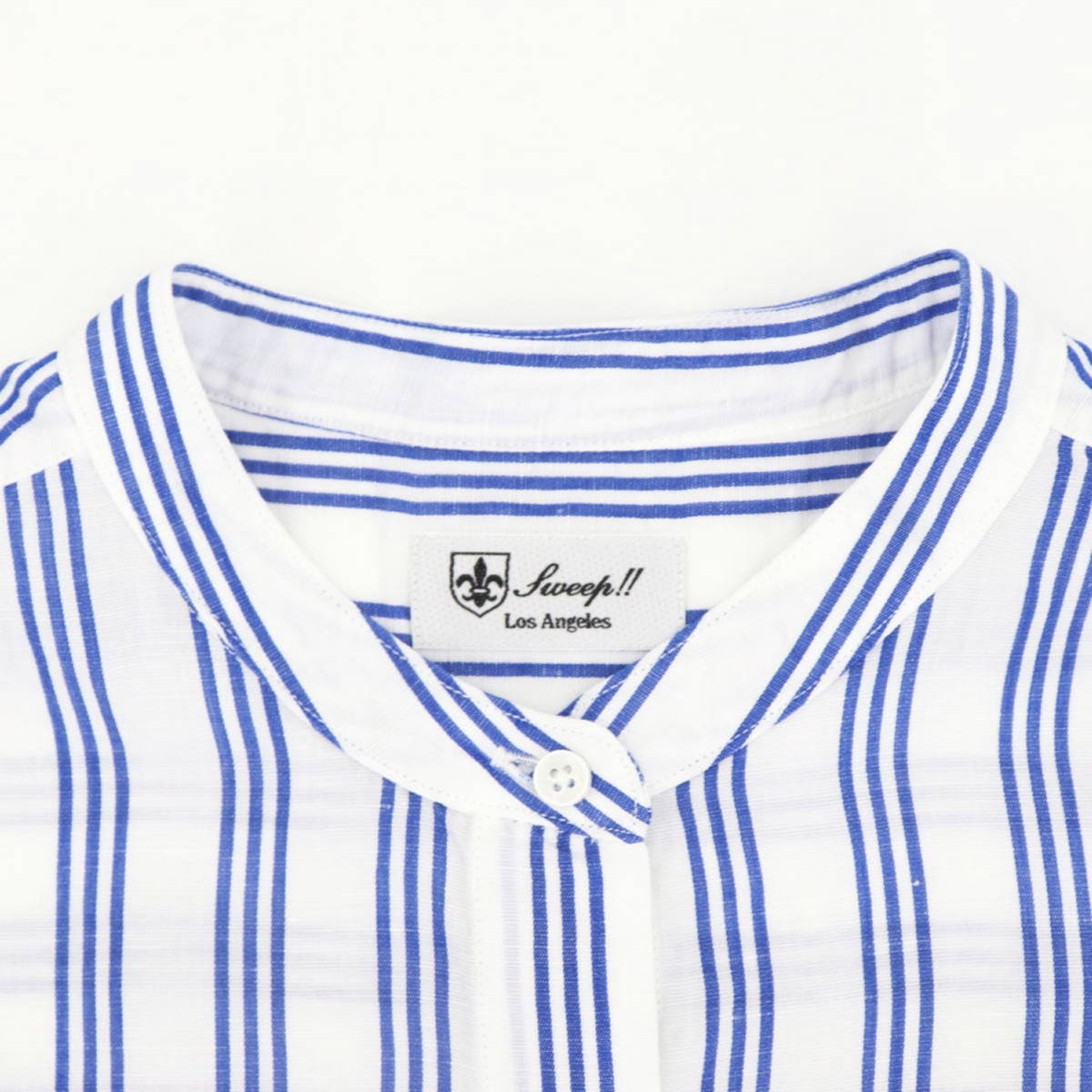 【セール 半額以下】スウィープ ロサンゼルス Sweep!! LosAngeles レディス リネン混 ストライプ スタンドカラーシャツ  WHITE SL030001 SWP (ホワイト）【返品交換不可】