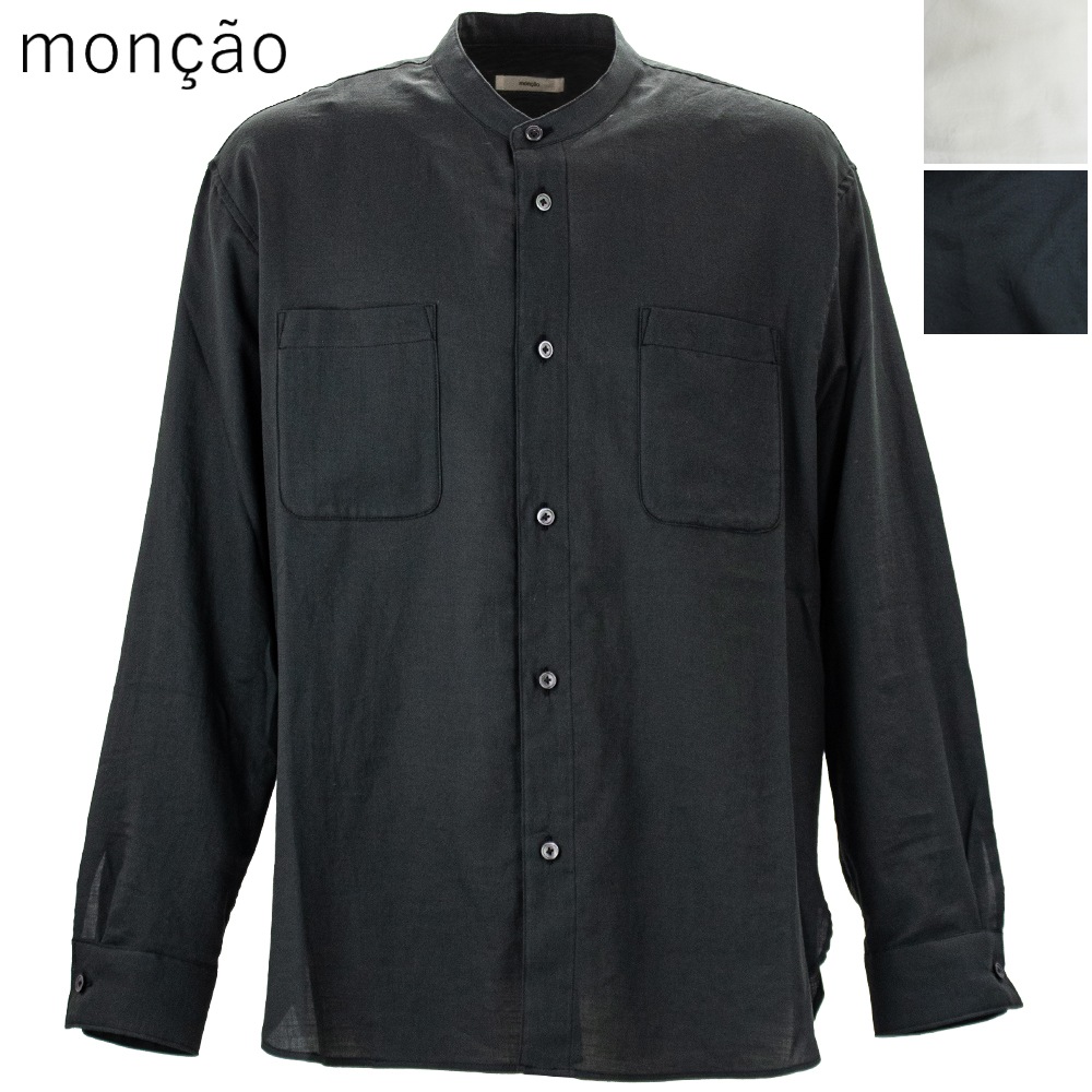 モンサオ シャツ メンズ コットンシルク 長袖 バンドカラーシャツ moncao Band Collar M021385-CS MOO 春夏新作