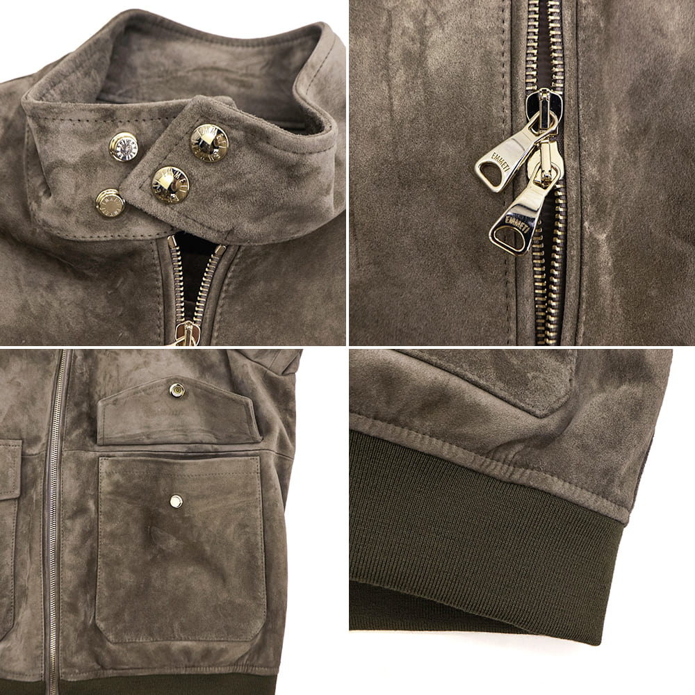 エンメティ ブルゾン メンズ ラムスエード スタンドカラーブルゾン グレイソン ゴールドジップ EMMETI GREYSON EMT SP LEATHER WARM GREY2 秋冬新作