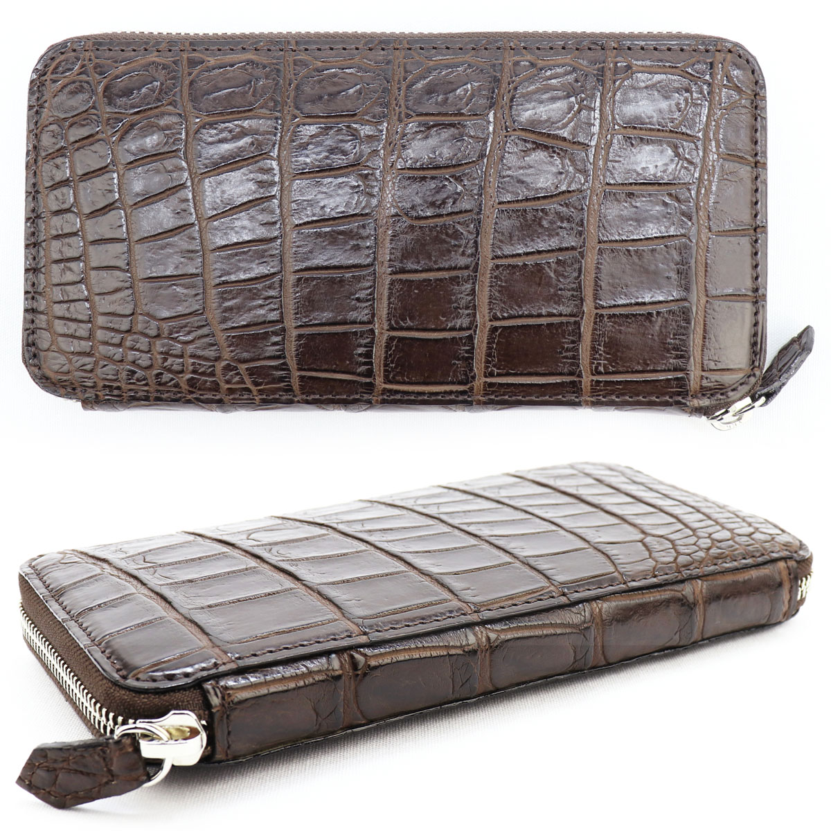 クアトロガッティ 財布 クロコダイル シルバーラウンドジップ 長財布 QUATTRO GATTI 8101 BROWN（ブラウン）　