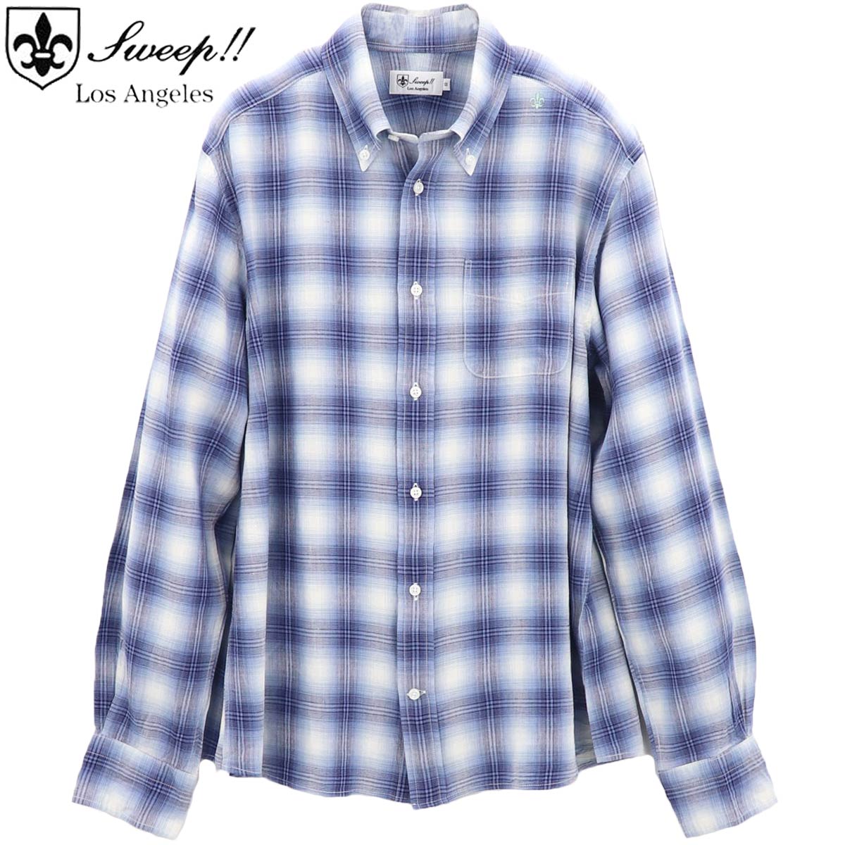 【セール 半額以下】スウィープ ロサンゼルス Sweep!! LosAngeles メンズ リネン混 オンブレーチェック ボタンダウンシャツ SL130015  SWP BLUE（ブルー）【返品交換不可】