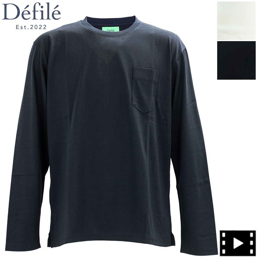 デフィレ カットソー メンズ サマルカンダリア コットン リラックスフィット ポケットロングスリーブTシャツ Defile DF52-A001 DFL 秋冬新作