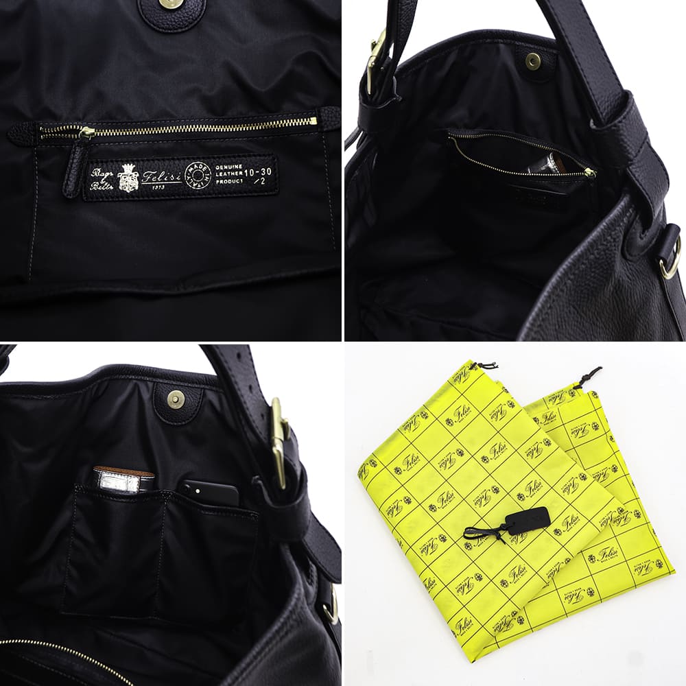 フェリージ バッグ シュリンクレザー 2way ショルダーバッグ トートバッグ Felisi 10/30/2/LD+DS FLS 001 BLACK 秋冬新作